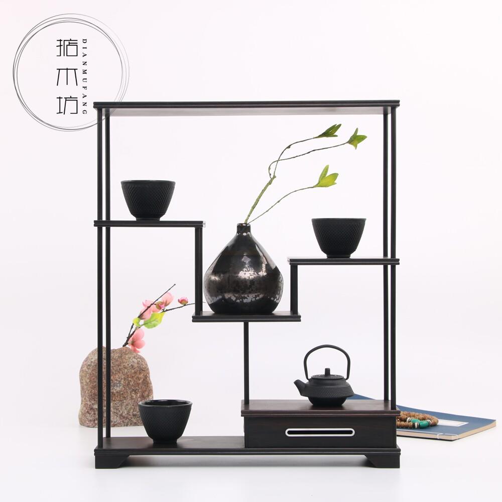 红木工艺品 黑檀多宝格古玩架小型博古架茶壶架饰品摆架奇石摆件