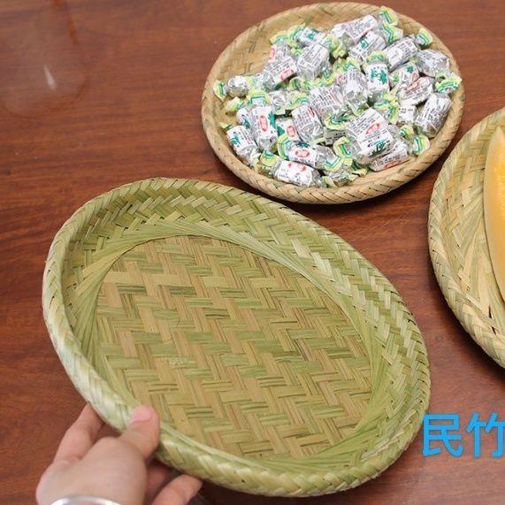竹碟子圆形竹制品竹盘子竹编圆形手工竹筛子食品级火锅餐具盘子