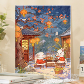 围炉煮酒diy数字油画丙烯填充手绘手工手绘治愈减压油彩涂色画