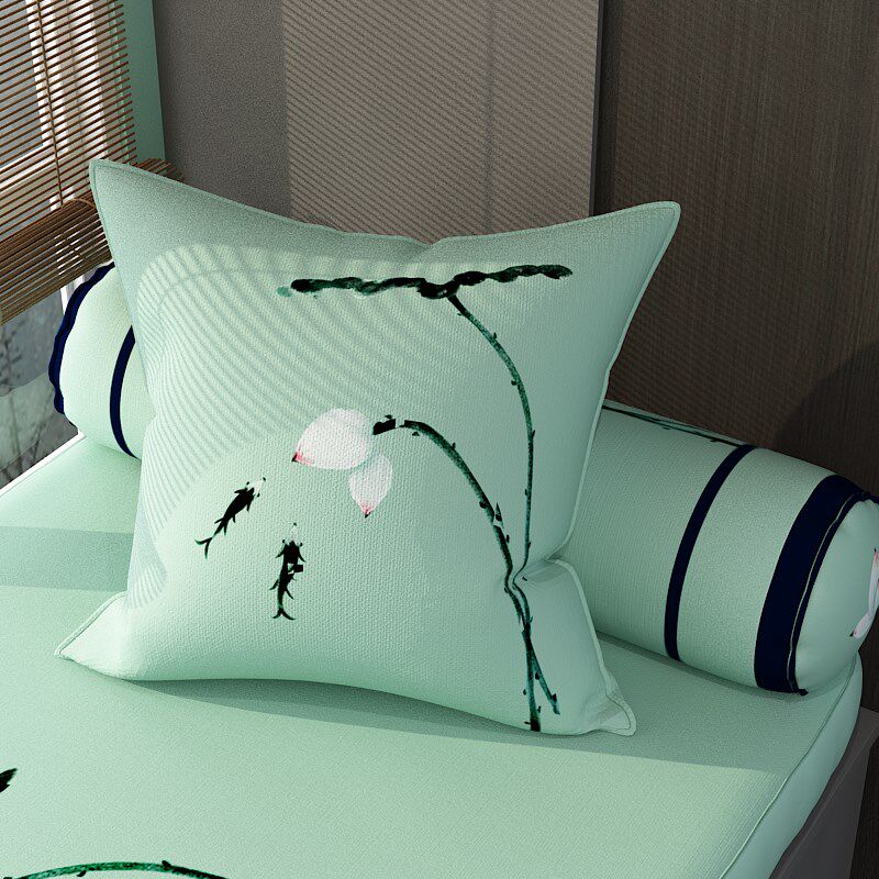 飘窗垫定制尺寸沙发坐垫罗汉床垫子抱枕中式浅绿荷花沙发靠垫靠枕