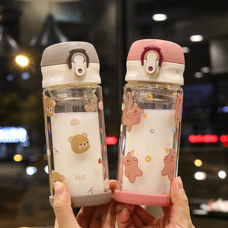 双层玻璃杯隔热水杯女带滤网泡茶杯男女可爱带提绳便携防滑水杯子