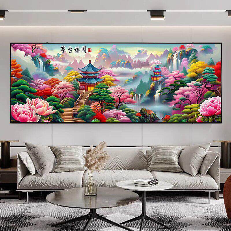 2025新款满钻山水十字绣 客厅5D手工点钻画 自粘全贴钻石画套件