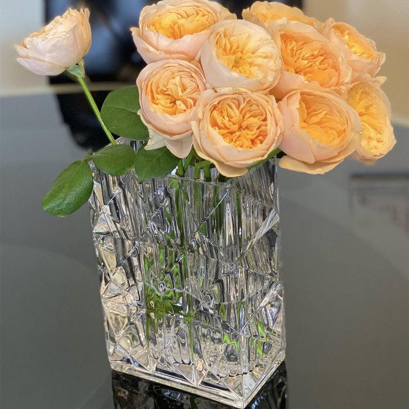 轻奢水晶花瓶摆件客厅插鲜花玻璃花器法式装饰品卢索玫瑰摆件同款
