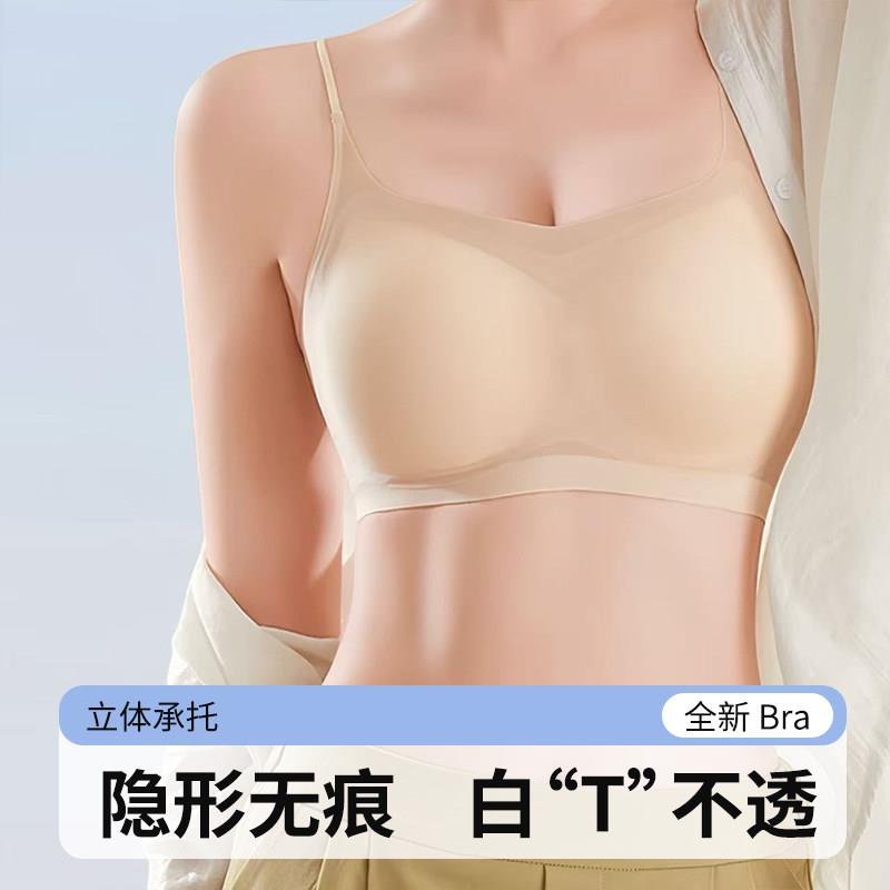 【轻薄无痕背心式抹胸文胸】无钢圈固定插垫超薄凉感纯色文胸女