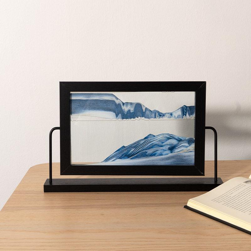 3d山水沙漏流沙摆件现代简约装饰客厅流沙画旋转玻璃礼品解压个性