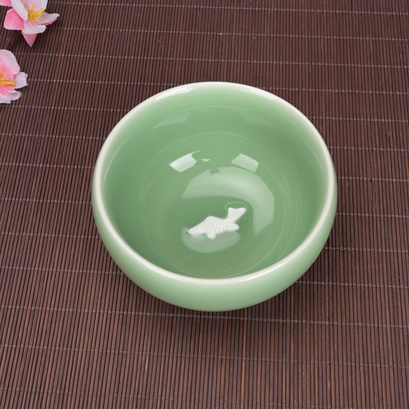 流转千年青瓷碗 中式家用米饭碗 创意陶瓷白鱼碗 酒店餐具碗礼品
