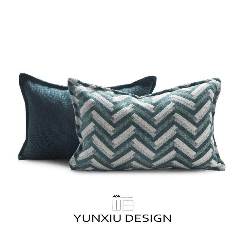 云岫家居 长方形绿色加厚棉麻腰枕样板房长枕几何沙发靠垫30*50cm,居家布艺,腰靠垫,淘宝优惠券,粉丝福利购,淘宝优惠卷