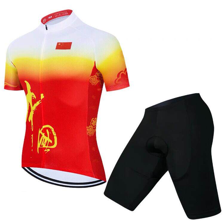 中国龙中国红中国风山地自行单车短袖骑行服健身车服骑行衣服薄