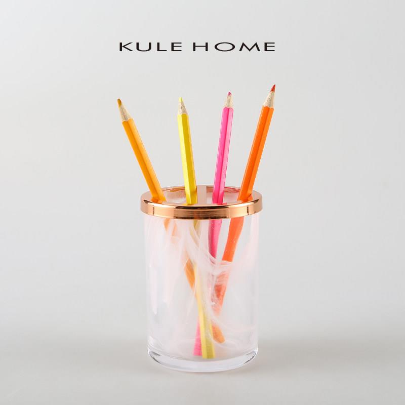 KULE HOME 玻璃笔筒装笔放笔文具笔座笔架收纳盒摆件办公用品笔桶