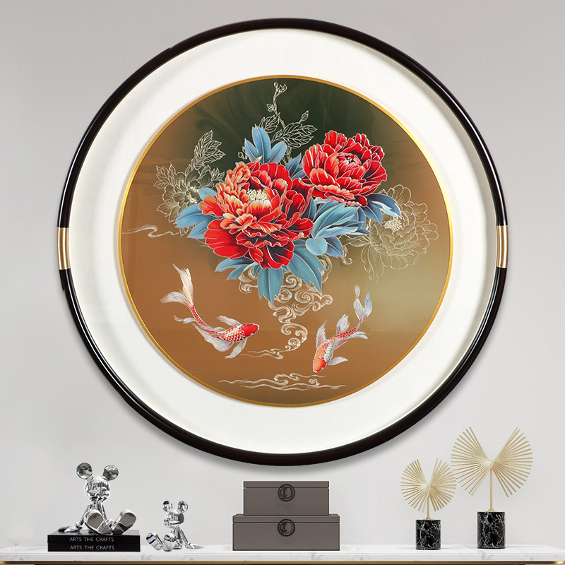入户玄关铜雕装饰画高级感手工墙壁挂画新款走廊过道牡丹锦鲤图,家居饰品,现代装饰画,淘宝优惠券,粉丝福利购,淘宝优惠卷