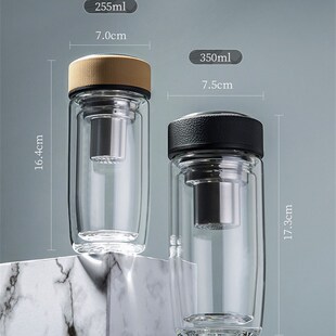 万象玻璃杯双层隔热茶杯男女士滤网杯子单层加厚水杯车载杯V17V66