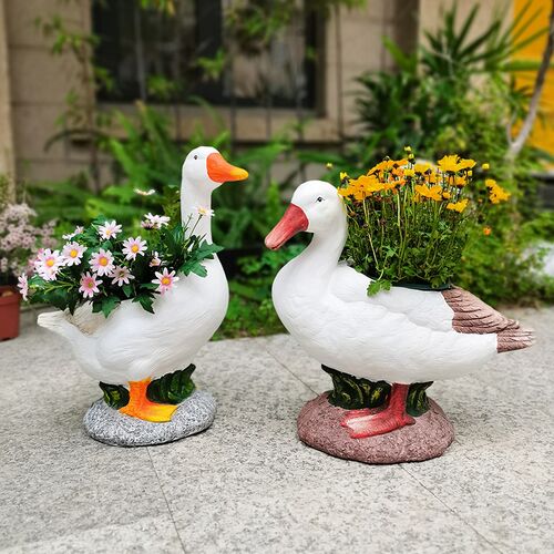 庭院花园阳台造景布置鸭子花盆院子水景幼儿园装饰品仿真动物摆件
