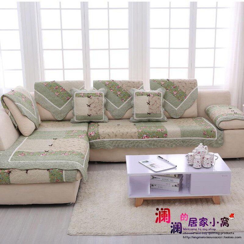 韩式蝴蝶结真拼田园绗缝布艺全棉沙发垫沙发巾防滑坐垫皮沙发垫巾