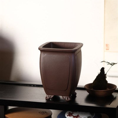 宜兴原矿紫砂精品兰花盆王永清名家盆奎面四方盆景盆正方形兰盆