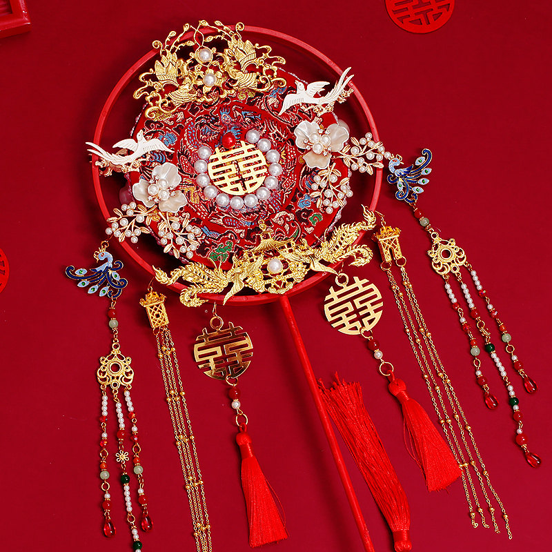 新娘团扇手工diy材料包双面高级成品喜扇 出嫁中式秀禾服结婚扇子,家居饰品,工艺扇/团扇/喜扇/折扇,淘宝优惠券,粉丝福利购,淘宝优惠卷