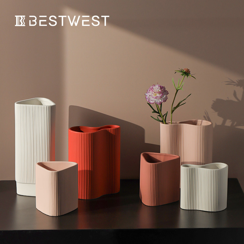 BEST WEST 几何陶瓷花瓶摆件设计师客厅干花插花瓶装饰品摆设创意,家居饰品,花瓶,淘宝优惠券,粉丝福利购,淘宝优惠卷