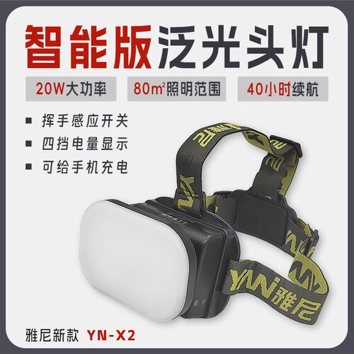 雅尼头灯YN-X2泛光智能感应充电防水头戴式工作露营补光散光强光