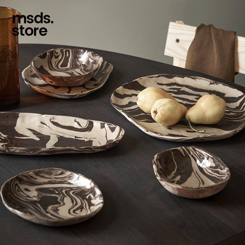 丹麦ferm LIVING Ryu大理石纹陶瓷杯碗盘 手工侘疾风餐具家用果盘,餐饮具,盘,淘宝优惠券,粉丝福利购,淘宝优惠卷