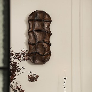 戊际形上中古风木雕壁饰家居样板房装饰玄关入户高级感复古挂件