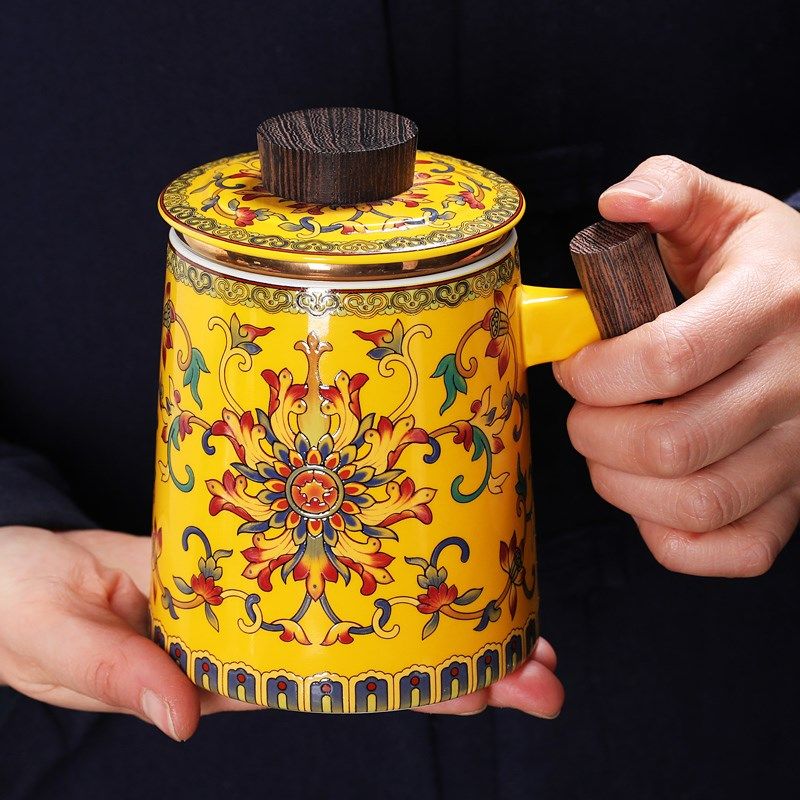 珐琅彩茶杯陶瓷带盖茶水分离家用大容量过滤水杯办公个人专用杯子,餐饮具,马克杯,淘宝优惠券,粉丝福利购,淘宝优惠卷