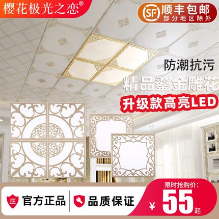 集成吊顶LED灯鎏金欧式中式艺术拼花组合嵌入式超薄厨卫灯30*30