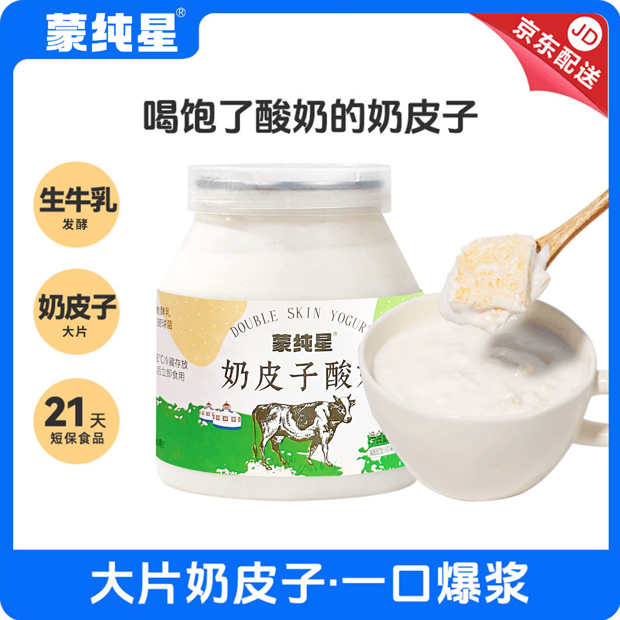 蒙纯星嚼着吃奶皮子酸奶内蒙古特产慢发酵0添加500g*2罐低温酸奶