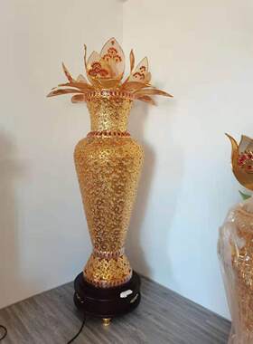 奢华佛堂灯佛供灯工艺花瓶大灯 寺庙落地佛前摆件 莲花水晶落地灯