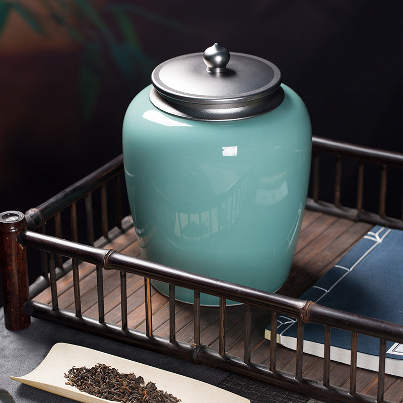 龙泉青瓷大号茶叶罐密封罐陶瓷家用高档精品手工茶罐存储罐包装盒