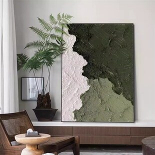 纯手绘油画装饰画墨绿色客厅沙发背景墙入户玄关高级感奶油风挂画