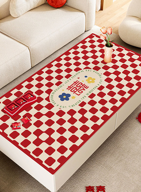 茶几垫结婚桌布客厅高级感红色长方形防油防水桌垫防烫免洗pvc