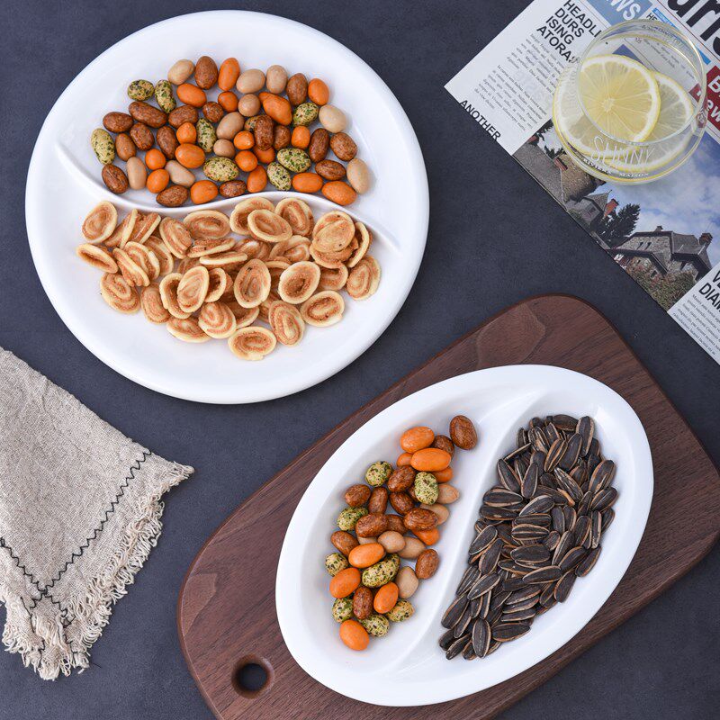 饭店陶瓷分格盘太极盘酒店双拼菜盘圆形两格鸳鸯盘两格饭盘快餐盘