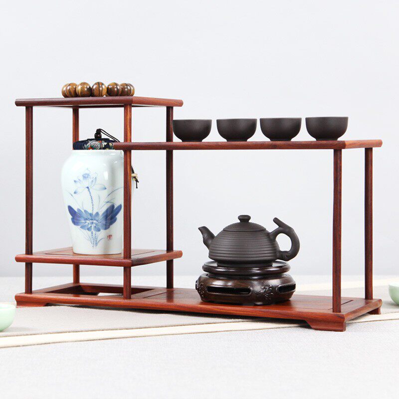 红檀木小博古架实木中式多宝阁紫砂壶茶具工艺品红木摆件底座托架