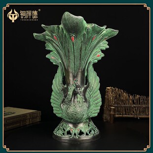 古青铜摆件青铜双凤杯酒樽吉祥鸟尊花瓶古玩装饰工艺品花插笔筒