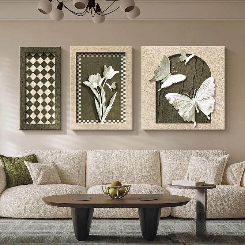 法式中古风客厅装饰画新款蝴蝶立体感沙发背景墙挂画复古三联壁画,家居饰品,现代装饰画,淘宝优惠券,粉丝福利购,淘宝优惠卷