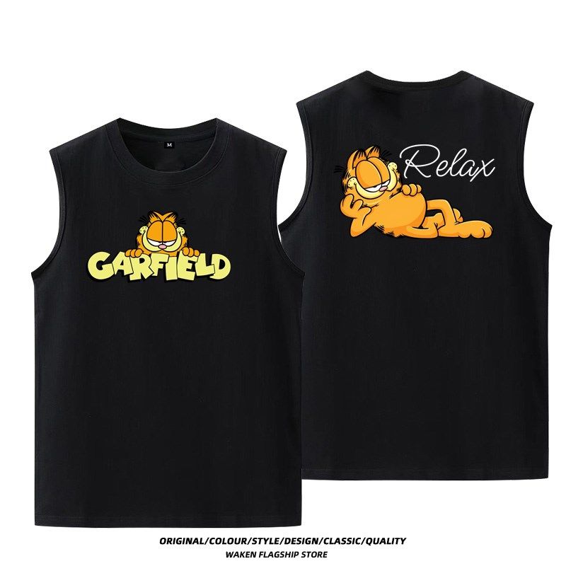 欧美风卡通加菲猫cos背心男T恤女二次元黑色圆领动漫马甲夏季衣服,男装,背心,淘宝优惠券,粉丝福利购,淘宝优惠卷
