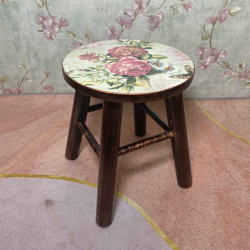 实木换鞋凳 美式茶几凳 欧式田园小圆凳 家用实木凳子 32厘米新品