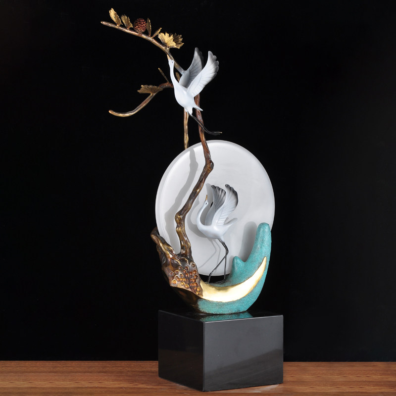 彩铜平安双鹤摆件玉石平安扣黄铜松鹤家居客厅玄关装饰品乔迁礼品,家居饰品,装饰摆件,淘宝优惠券,粉丝福利购,淘宝优惠卷