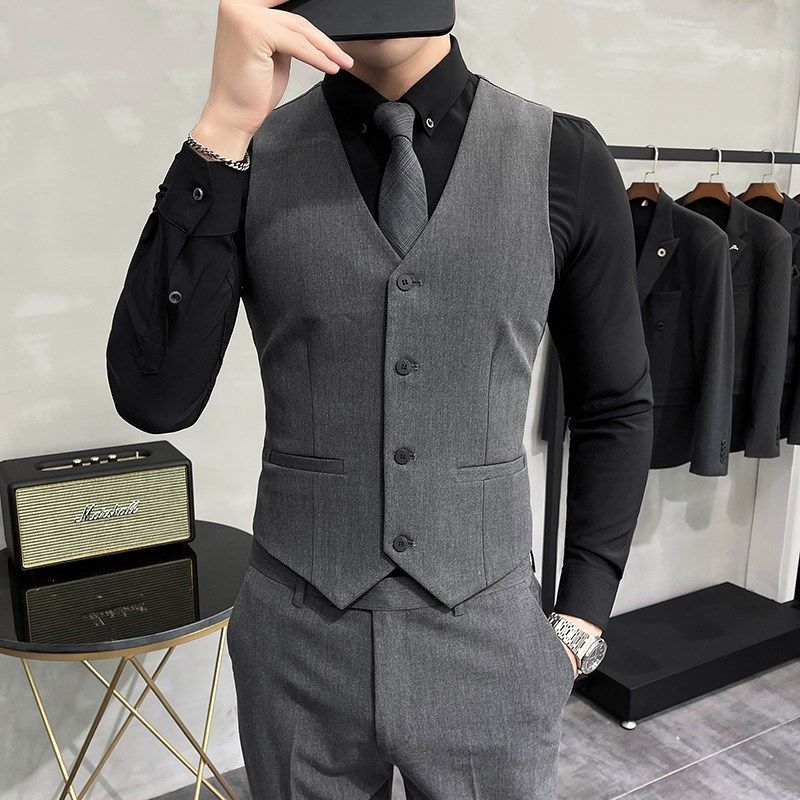 酒吧足浴店KTV台球厅餐饮服务员工作服男士修身西装马甲裤子套装