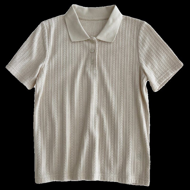 温柔复古短袖polo衫短袖女~麦穗显瘦弹力针织t恤2024夏季新款学生,女装/女士精品,POLO衫,淘宝优惠券,粉丝福利购,淘宝优惠卷