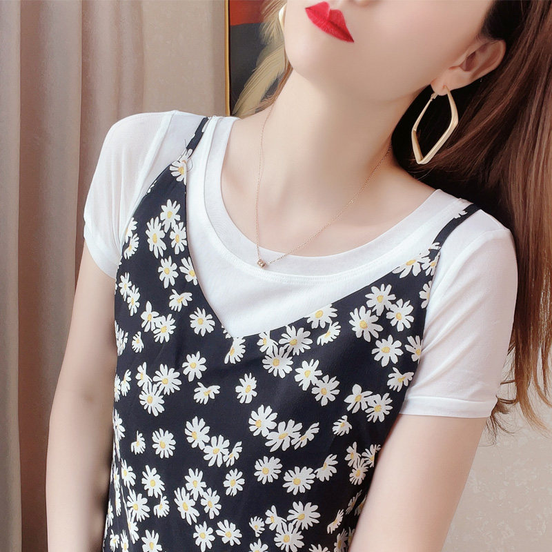 白色网纱t恤女上衣夏季薄款吊带裙内搭短袖纱衣短款紧身蕾丝打底