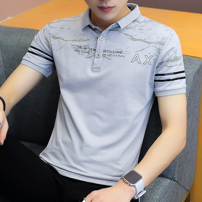 男士短袖T恤青年夏季纯棉上衣服有领丅带领体桖男装翻领POLO衫潮