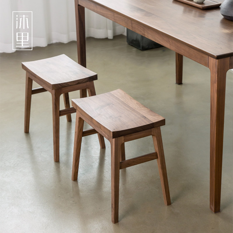 沐里家具/寂本方凳/新中式实木小凳子黑胡桃换鞋凳板凳矮凳茶凳