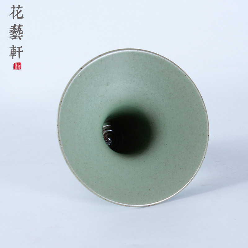 陶瓷中日式剑山插花花器色釉高脚喇叭口花盆瓶禅意小原流花道包邮