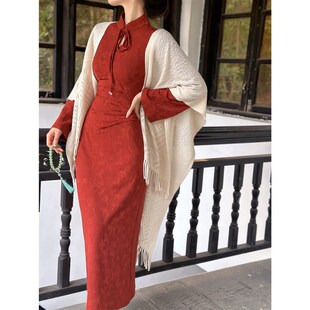 橘里府上千金新年红色改良旗袍高级感气质收腰新中式国风连衣裙