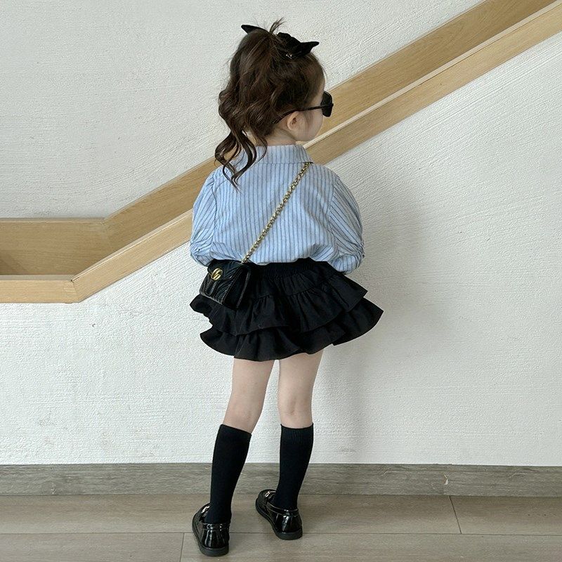 女童衬衣长袖儿童春装2024新款洋气女孩衬衫时髦上衣学院蓬蓬裙裤