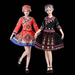 新款苗族服装黎族女彝族土家族舞蹈服百褶裙云南少数民族演出服