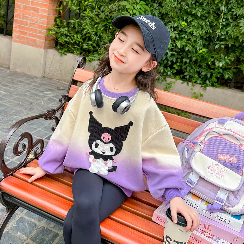 女童卫衣2025新款春秋夏贴布渐变卫衣中小童女宝宝外出休闲百搭款