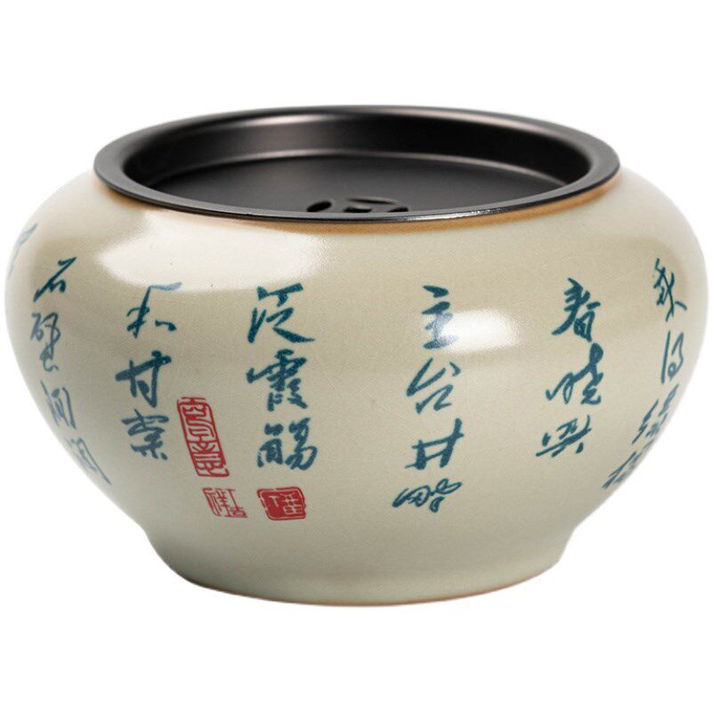 高档秘色汝窑建水复古风汝瓷茶渣桶茶水盂壶承陶瓷干泡功夫茶具