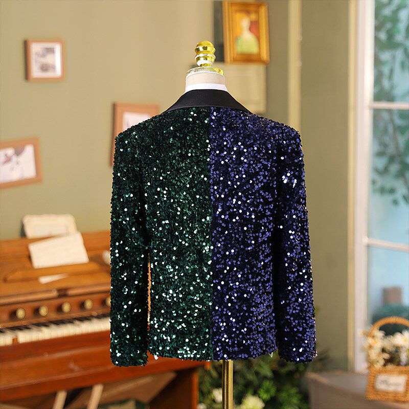 男童亮片西装套装花童小主持人礼服钢琴演出服模特走秀拼色西装