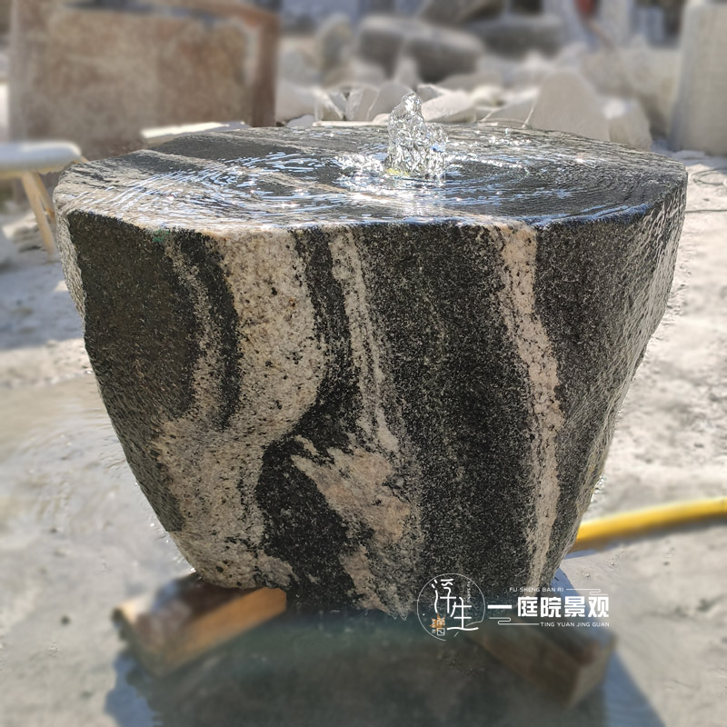 自然石涌泉石钵摆件庭院流水石跌水雪浪石水景户外喷水石头厂定制
